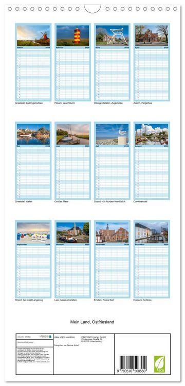 Produktbild: Familienplaner 2026 - Mein Land, Ostfriesland mit 5 Spalten (Wandkalender, 21 x 45 cm) CALVENDO