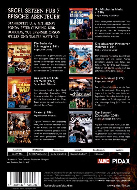 Produktbild: Piraten Ahoi - 7 Abenteuer auf den sieben Weltmeeren / Sieben epische Piratenabenteuer mit Starbesetzung (Pidax Film- und H&ouml;rspielverlag) [7 DVDs]