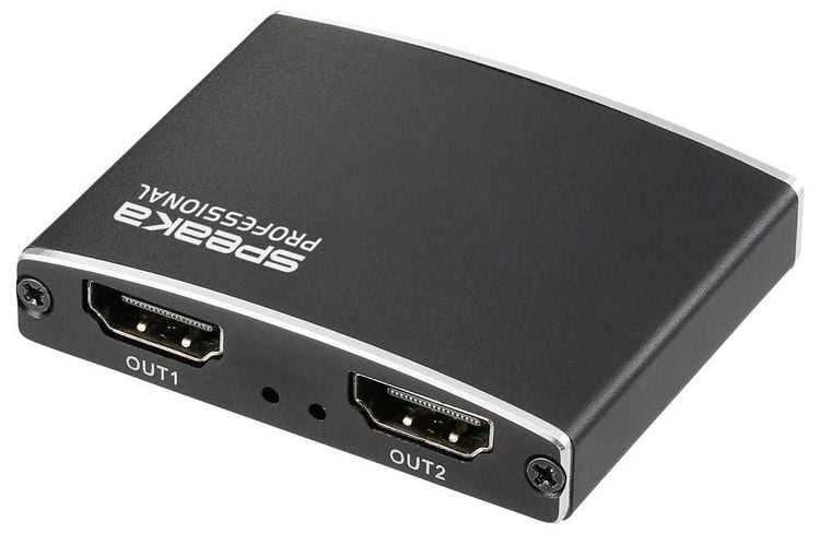 Produktbild: SpeaKa Professional SP-HDMIS-200 HDMI-Splitter mit Aluminiumgeh&auml;use, Ultra HD-f&auml;hig 3840 x 2160 Pixel Schwarz