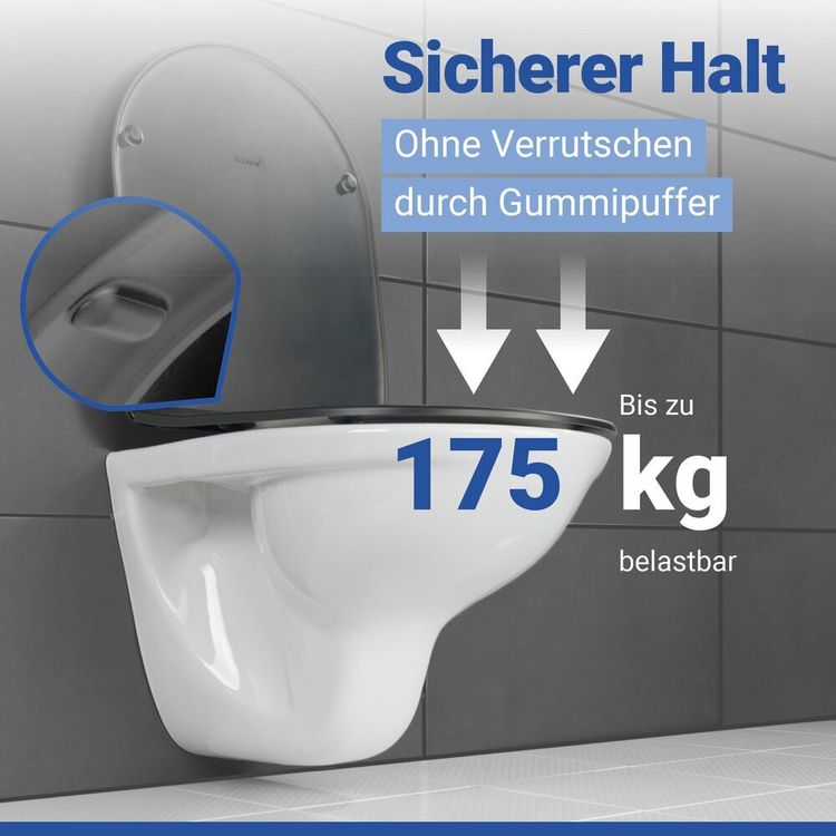 Produktbild: WC Sitz Mod. Galati Anthrazit matt, Toilettendeckel in D-Form mit Absenkautomatik