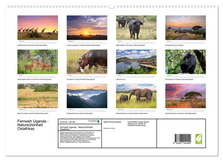 Produktbild: Fernweh Uganda - Natursch&ouml;nheit Ostafrikas (hochwertiger Premium Wandkalender 2026 DIN A2 quer), Kunstdruck in Hochglanz