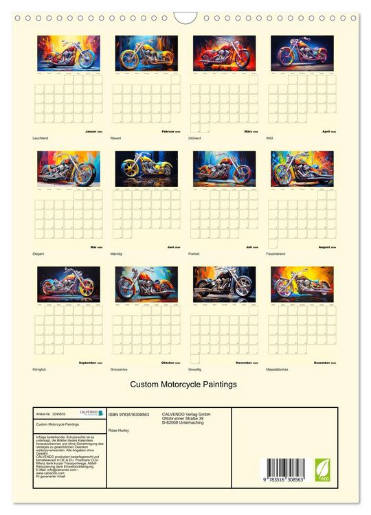 Produktbild: Custom Motorcycle Paintings (Wandkalender 2026 DIN A3 hoch), CALVENDO Monatskalender