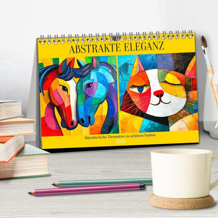 Produktbild: Abstrakte Eleganz. K&uuml;nstlerische Tiermotive in sch&ouml;nen Farben (Tischkalender 2026 DIN A5 quer), CALVENDO Monatskalender