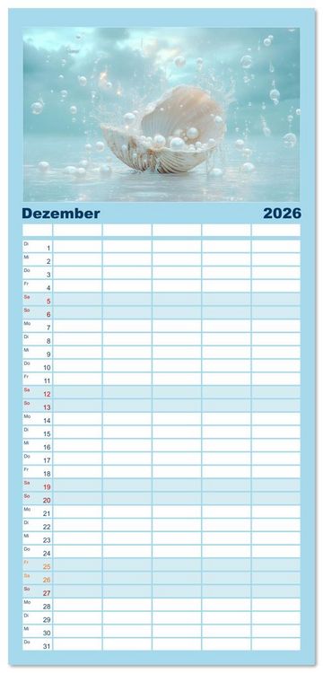 Produktbild: Familienplaner 2026 - Sandgefl&uuml;ster und Muschelzauber mit 5 Spalten (Wandkalender, 21 x 45 cm) CALVENDO