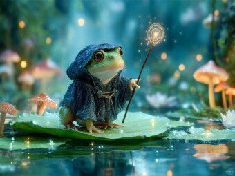 Produktbild: CALVENDO Puzzle Magischer Frosch mit Zauberstab auf dem Seeblatt | 1000 Teile Lege-Gr&ouml;&szlig;e 64x48cm Foto-Puzzle f&uuml;r gl&uuml;ckliche Stunden