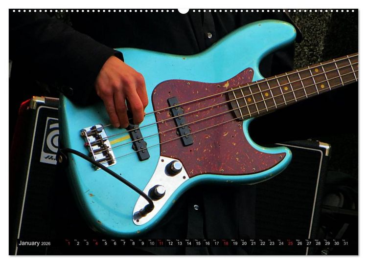 Produktbild: BASS GUITARS put into the spotlight (High Quality Premium Wall Calendar 2026 DIN A2 landscape),CALVENDO 12 Month Wall Calendar