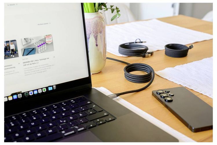 Produktbild: Ansmann USB-C&reg; Kabel USB-C&reg; Stecker 1.2m Schwarz Textil-Mantel 1700-0186