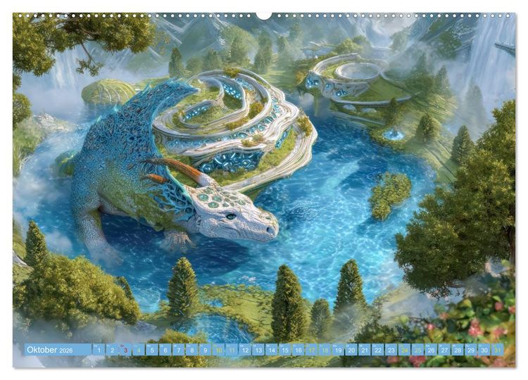 Produktbild: Fantasiekreaturen am Wasser - Biomorphe Landschaften (Wandkalender 2026 DIN A2 quer), CALVENDO Monatskalender