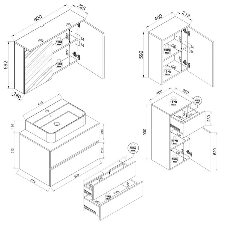 Produktbild: 5 tlg. Badm&ouml;bel-Set mit Waschbecken Cosila-A 80 cm