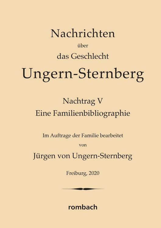 Produktbild: Nachrichten &uuml;ber das Geschlecht Ungern-Sternberg. Nachtrag V