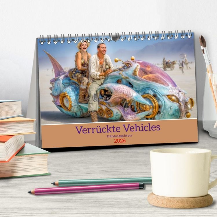 Produktbild: Verr&uuml;ckte Vehicles &ndash; Erfindungsgeist pur (Tischkalender 2026 DIN A5 quer), CALVENDO Monatskalender