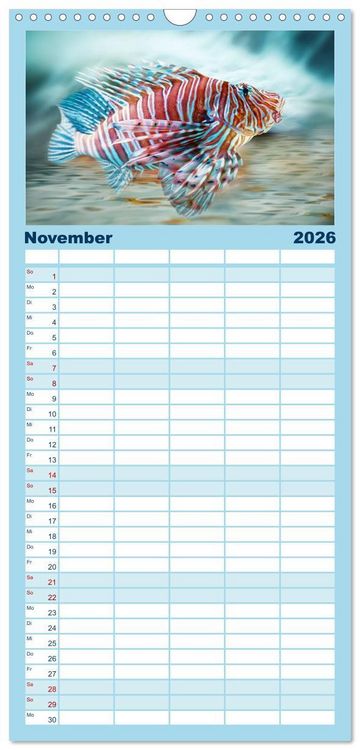 Produktbild: Familienplaner 2026 - Fischwelt - Artwork mit 5 Spalten (Wandkalender, 21 x 45 cm) CALVENDO