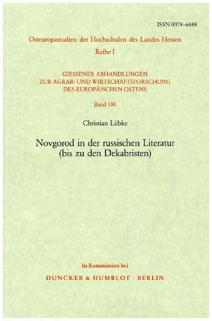 Produktbild: Novgorod in der russischen Literatur (bis zu den Dekabristen).