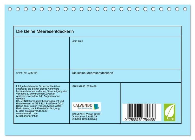 Produktbild: Die kleine Meeresentdeckerin (Tischkalender 2027 DIN A5 quer), CALVENDO Monatskalender