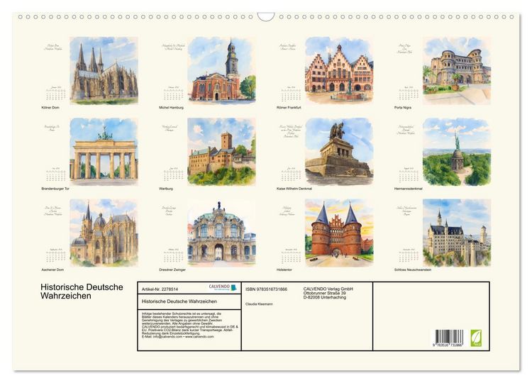 Produktbild: Historische Deutsche Wahrzeichen (Wandkalender 2026 DIN A2 quer), CALVENDO Monatskalender