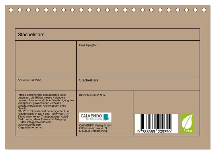 Produktbild: Stachelstars (Tischkalender 2027 DIN A5 quer), CALVENDO Monatskalender