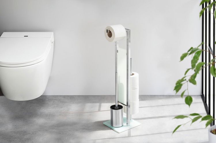 Produktbild: Stand WC-Garnitur Mod. Rivalta Edelstahl Matt, integrierter Toilettenpapierhalter