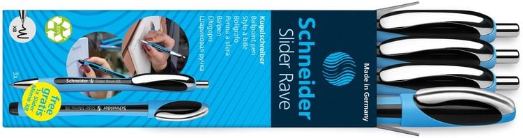 Produktbild: Schneider 3x Kugelschreiber Rave Box + 1x Memo schwarz, 4er Set