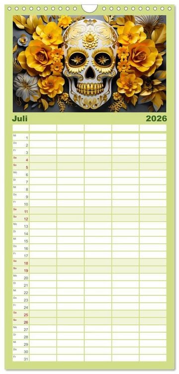 Produktbild: Familienplaner 2026 - Skull Flower - Totenkopf ART mit 5 Spalten (Wandkalender, 21 x 45 cm) CALVENDO