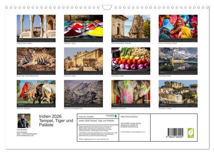 Produktbild: Indien 2026 Tempel, Tiger und Pal&auml;ste (Wandkalender 2026 DIN A3 quer), CALVENDO Monatskalender