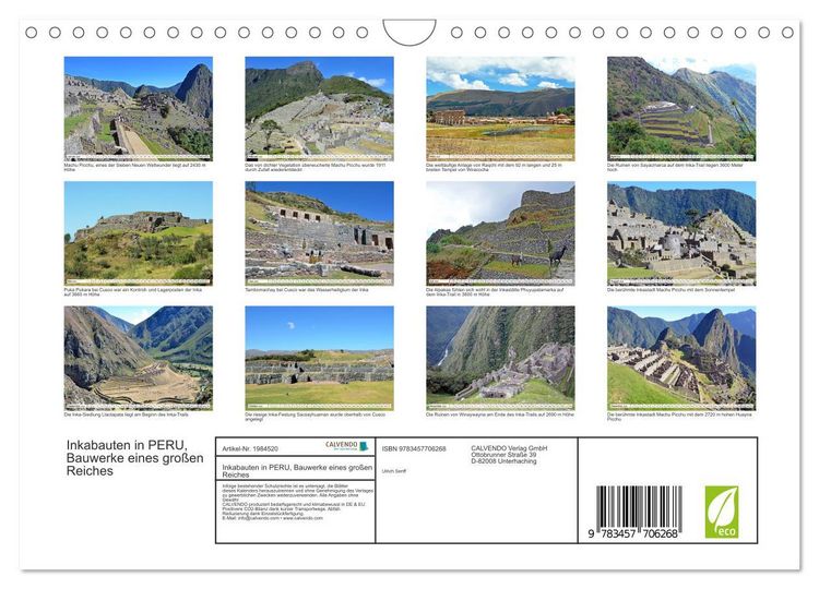 Produktbild: Inkabauten in PERU, Bauwerke eines gro&szlig;en Reiches (Wandkalender 2026 DIN A4 quer), CALVENDO Monatskalender