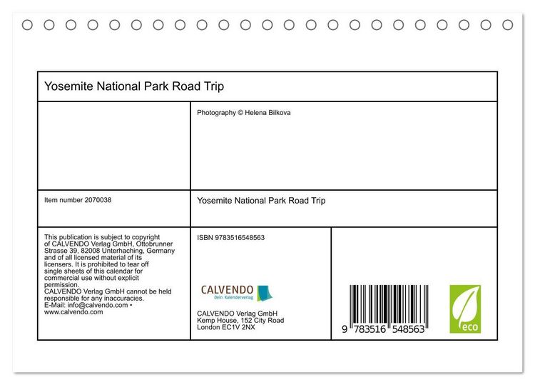 Produktbild: Yosemite National Park Road Trip (Desk Calendar 2026 DIN A5 landscape), CALVENDO 12 Month DeskCalendar