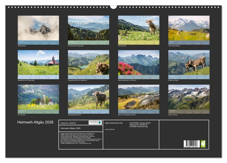 Produktbild: Heimweh Allg&auml;u 2026 (Wandkalender 2026 DIN A2 quer), CALVENDO Monatskalender