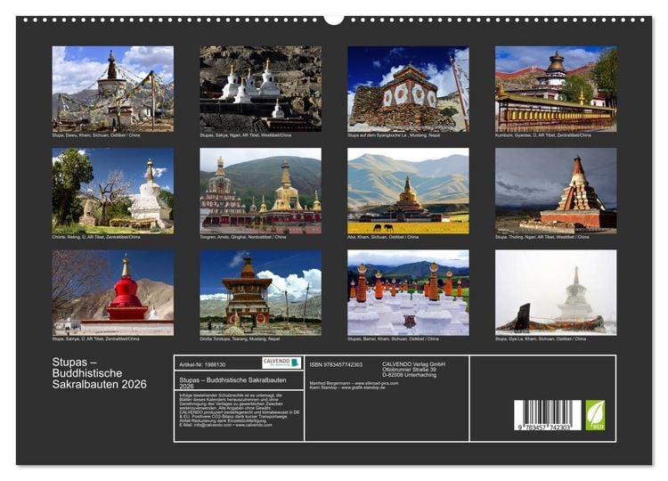 Produktbild: Stupas &ndash; Buddhistische Sakralbauten 2026 (hochwertiger Premium Wandkalender 2026 DIN A2 quer), Kunstdruck in Hochglanz