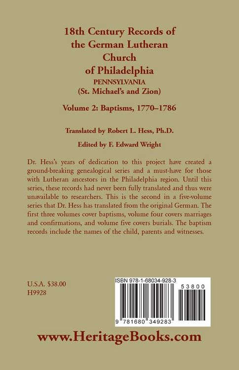 Produktbild: 18th Century Records of the German Lutheran Church of Philadelphia, Pennsylvania (St. Michael's and Zion), Volume 2