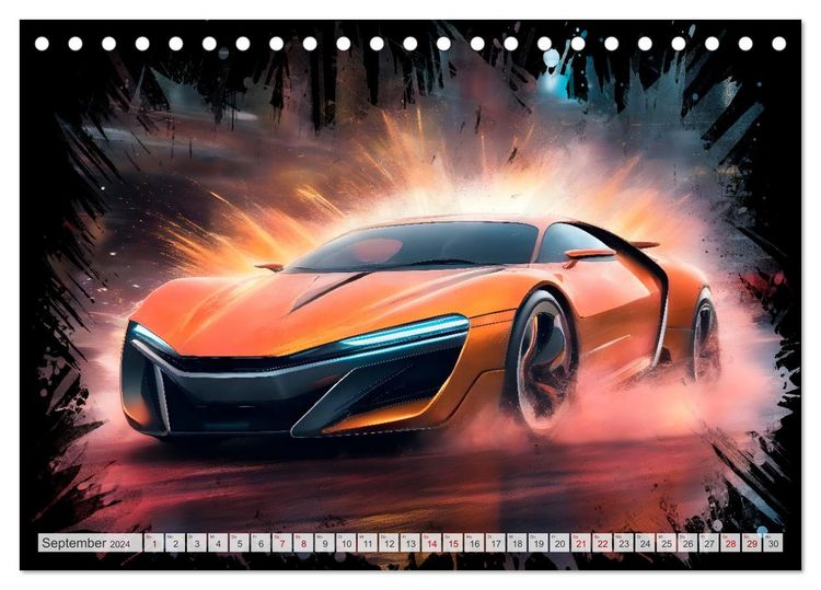 【送料無料/即納】  (Tischkalender SPORTWAGEN KI-generierte Coole 2024 A5 DIN 輸入版カレンダー