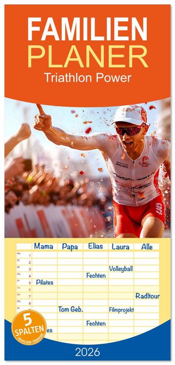 Produktbild: Familienplaner 2026 - Triathlon Power mit 5 Spalten (Wandkalender, 21 x 45 cm) CALVENDO