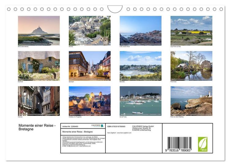Produktbild: Momente einer Reise - Bretagne (Wandkalender 2027 DIN A4 quer), CALVENDO Monatskalender