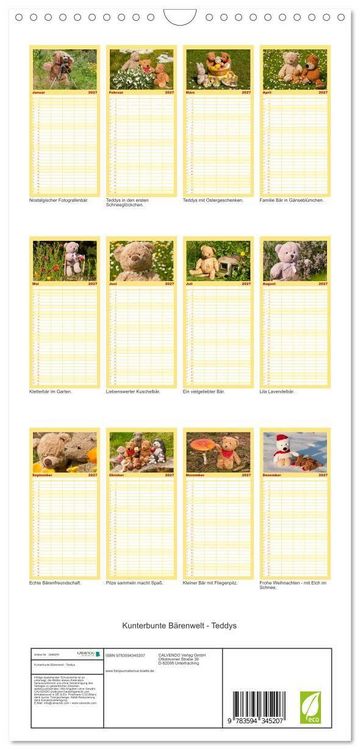 Produktbild: Familienplaner 2027 - Kunterbunte B&auml;renwelt - Teddys mit 5 Spalten (Wandkalender, 21 x 45 cm) CALVENDO