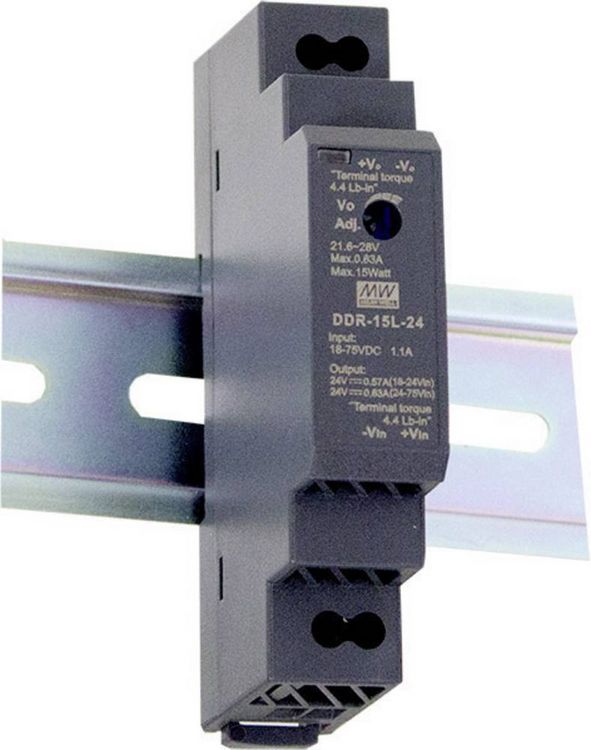 Produktbild: MEAN WELL DDR-15L-24 Hutschienen-DC/DC-Wandler (DIN-Rail) 24 V/DC 0.63 A 15 W Anzahl Ausg&auml;nge:1 x Inhalt 1 St.