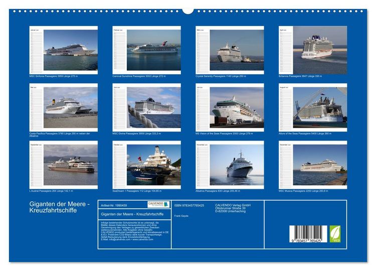 Produktbild: Giganten der Meere - Kreuzfahrtschiffe (hochwertiger Premium Wandkalender 2026 DIN A2 quer), Kunstdruck in Hochglanz