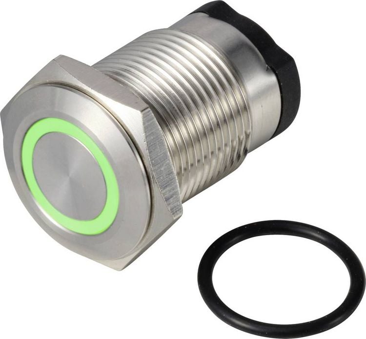Produktbild: TRU COMPONENTS TC-13224148 ONPOW6316F-10E/Q/G/12V/S Drucktaster 36 V DC/AC 2 A 1 x Aus/(Ein) tastend Gr&uuml;n IP65 1 St.