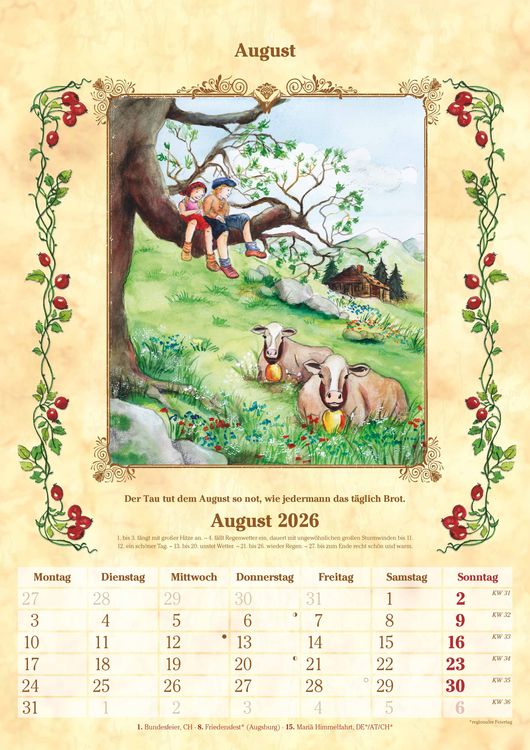 Produktbild: Bauernkalender 2025 - Bildkalender A3 (29,7x42 cm) - mit Feiertagen (DE/AT/CH) und Platz für Notizen - inkl. Bauernregeln - Wandkalender