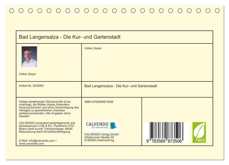 Produktbild: Bad Langensalza - Die Kur- und Gartenstadt (Tischkalender 2027 DIN A5 quer), CALVENDO Monatskalender