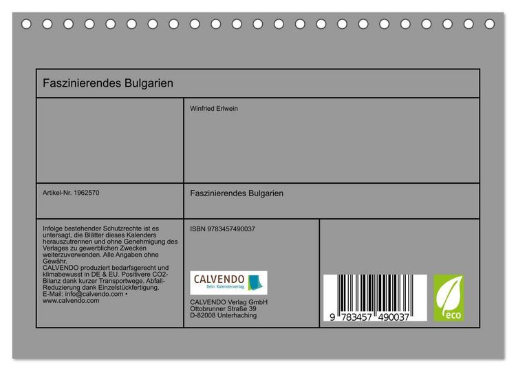 Produktbild: Faszinierendes Bulgarien (Tischkalender 2026 DIN A5 quer), CALVENDO Monatskalender