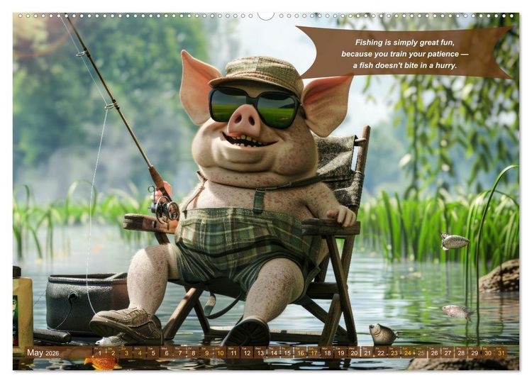 Produktbild: Funny charming animals as fishermen (Wall Calendar 2026 DIN A2 landscape), CALVENDO 12 Month Wall Calendar