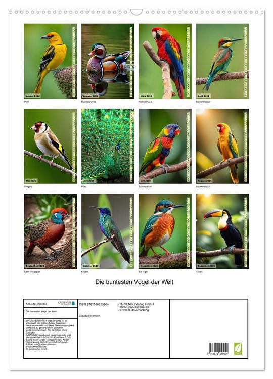 Produktbild: Die buntesten V&ouml;gel der Welt (Wandkalender 2026 DIN A2 hoch), CALVENDO Monatskalender