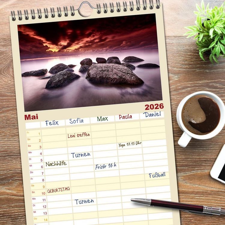 Produktbild: Familienplaner 2026 - Ostseesteine mit 5 Spalten (Wandkalender, 21 x 45 cm) CALVENDO