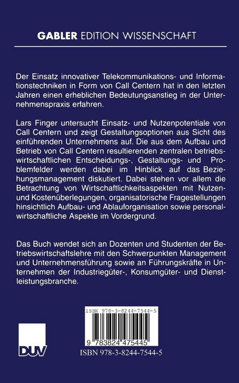 Produktbild: Call Center als Instrument des Beziehungsmanagements