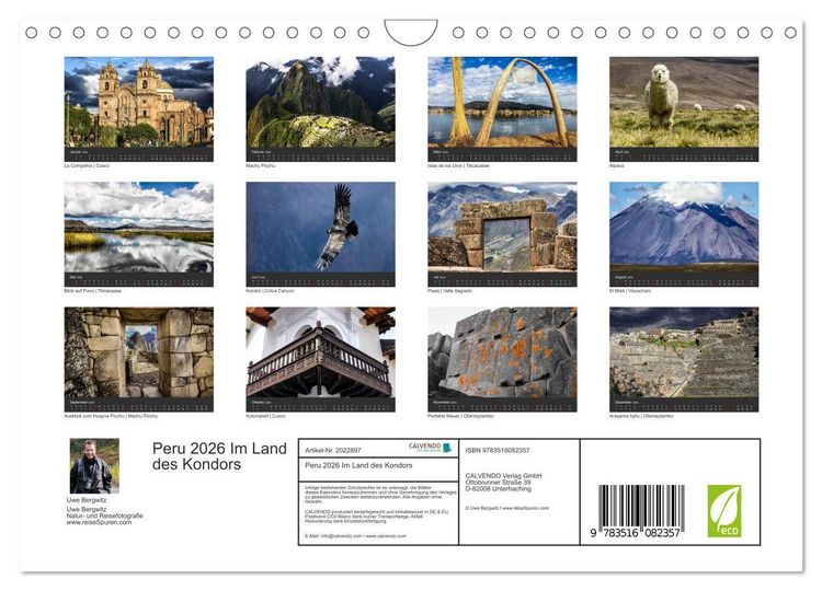 Produktbild: Peru 2026 Im Land des Kondors (Wandkalender 2026 DIN A4 quer), CALVENDO Monatskalender
