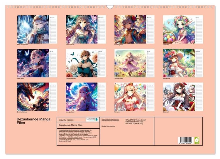 Produktbild: Bezaubernde Manga Elfen (Wandkalender 2026 DIN A2 quer), CALVENDO Monatskalender