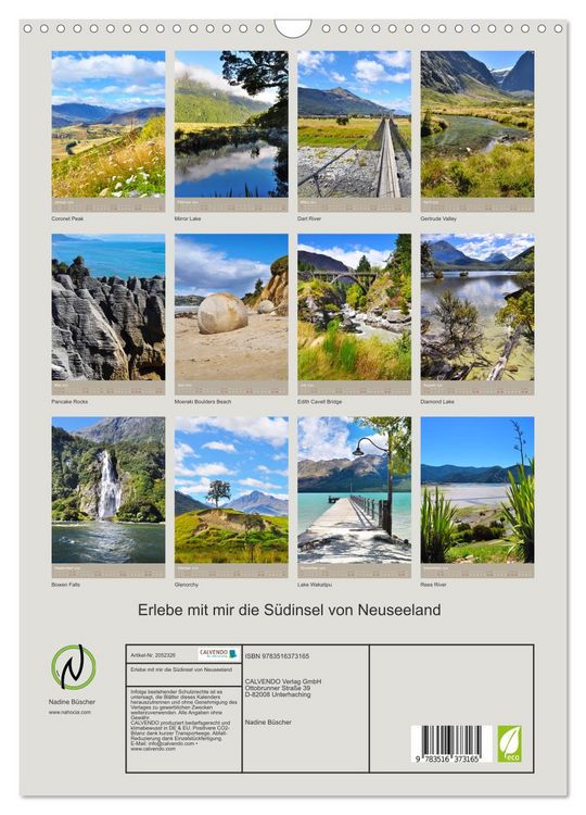 Produktbild: Erlebe mit mir die S&uuml;dinsel von Neuseeland (Wandkalender 2026 DIN A3 hoch), CALVENDO Monatskalender