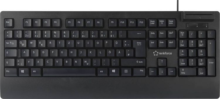 Produktbild: Renkforce RF-CKB-200 USB Tastatur Deutsch, QWERTZ Schwarz Chipkarten-Leser