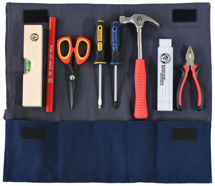 Produktbild: Corvus A600356 - Kids-at-Work, Werkzeugrolle gro&szlig; Set01 (mit Werkzeug), Werkzeugtasche mit 5 F&auml;cher, Stoff, blau, 20x37cm
