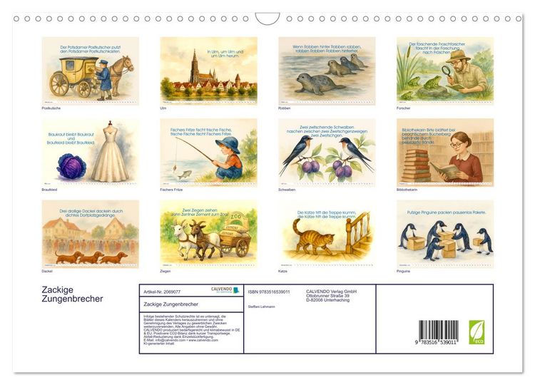 Produktbild: Zackige Zungenbrecher (Wandkalender 2026 DIN A3 quer), CALVENDO Monatskalender