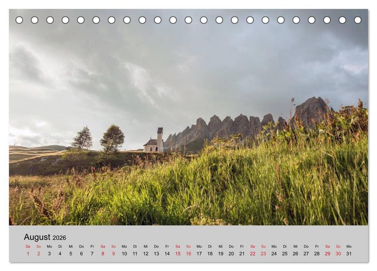Produktbild: S&uuml;dtiroler Bergwelten - Die monti pallidi, Idylle die fast unwirklich erscheint (Tischkalender 2026 DIN A5 quer), CALVENDO Monatskalender